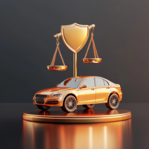 Illustration of basic car insurance concepts with icons of vehicles, shields, and graphs