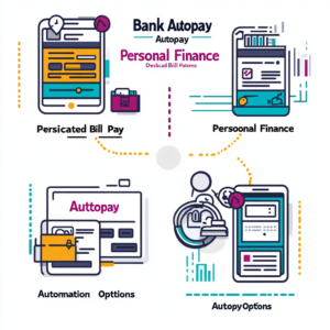 Infographic showing four bill automation options: bank autopay, finance apps, dedicated platforms, and credit card autopay