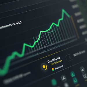 HSA investment dashboard screenshot showing total balance, asset allocation pie chart, and growth line graph